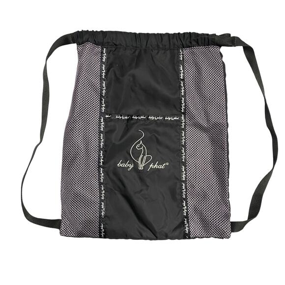 Baby Phat Handbags - Vintage Baby Phat Womens Black Classic Cat Embroidered Logo Drawstring Backpack